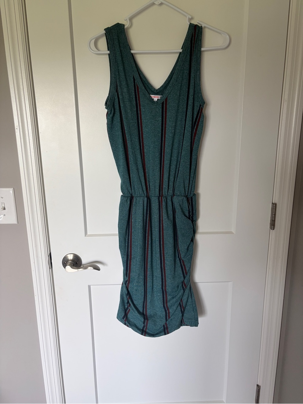 Sundry Teal Striped Sleeveless Midi Dress